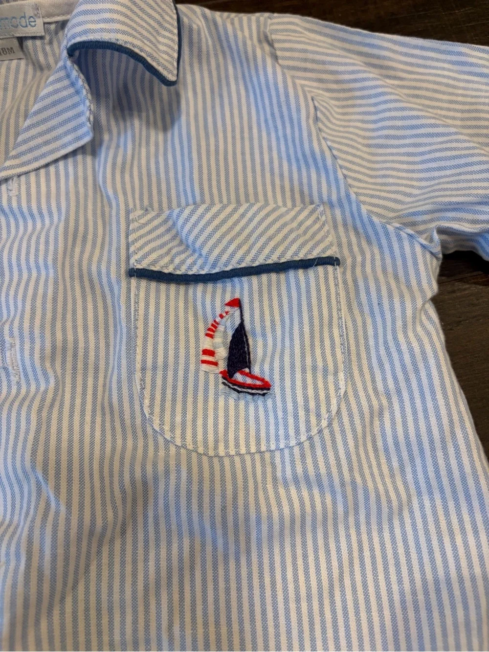 Mini La Mode Boys Pajama Top 18 Months Blue White Stripe Pima Cotton